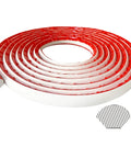 Flexible Quarter Round Molding Trim 16.4 Ft Peel And Stick Self Adhesive White, rolled view with red protective layer visible