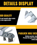 Details of Wall Mount Butterfly Gate Latch For 1-3/8 To 1-5/8 Inch Frames, showcasing padlock hole and smooth edges.