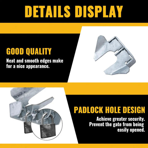 Details of Wall Mount Butterfly Gate Latch For 1-3/8 To 1-5/8 Inch Frames, showcasing padlock hole and smooth edges.