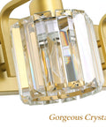 Close-up of gold crystal vanity light for bathroom, showing crystal glass detail with premium gold finish.