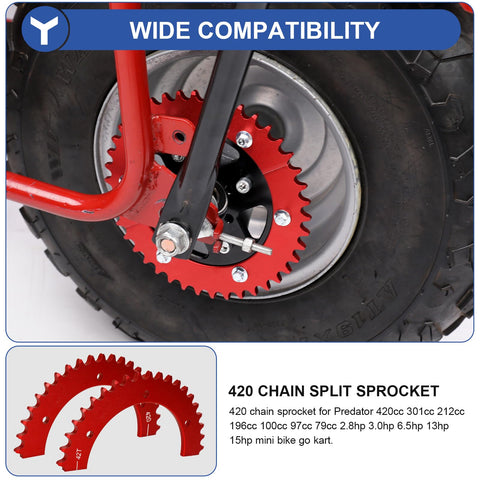 Go Kart Split Sprocket 42 Tooth For 420 Chain Rear Sprocket Aluminum Mini Bike Gear Upgrade For Predator 301cc 420cc 212cc 196cc 79cc 97cc 100cc Engines Easy Install No Axle Removal