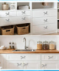 Boss Bow Dresser Knobs And Cute Drawer Knobs In Zinc Alloy With Brushed Hardware Pulls Vintage Cupboard Knob Set on white cabinets.