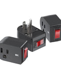 3 Pack Grounded Outlet Switch With On Off Single Outlet Adapter For Wall Outlet Turn Off Hard To Reach Appliances Easily And Save Energy At Home Office Or Studio Black, close-up of red switches on black adapters