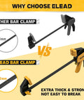 Comparison of ELEAD 4.2mm bar clamp with other 3mm bar clamp, highlighting durability and strength for woodworking projects.