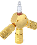 Three-Way 1/4 Inch NPT Hex Style Air Manifold With Brass Couplers And Plugs, Quick Connect Air Splitter Kit For Compressors And Hoses