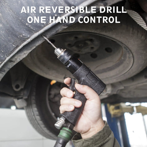 Heavy Duty Half Inch Reversible Air Drill With Pistol Grip, 700 RPM, One Hand Operation, Industrial Grade Keyed Chuck, Diffused Exhaust Blows Debris Away, Built Tough Workhorse Comfort Grip, Half Inch Capacity