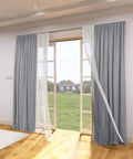 Conjoined Dual Curtain Track System White With Smooth Ball Bearing Gliders Quiet Slide Beefed Up Heavy Duty Aluminum Construction Max Load 50 Kilograms Double Track Design For Heavy Drapes installed above window with gray and sheer curtains