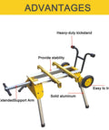 Heavy Duty Yet Featherweight Portable Table Saw Stand Designed For Smooth Rollin Shop Mobility Includes Quick Attach Miter Bracket And Zero Hassle Fast Fold Assembly with heavy-duty kickstand.