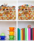 Totally Solid Fall Pumpkin Floral Collapsible Storage Basket With Real Smooth Faux Leather Handles And Water Resistant Fabric Making Quick Large Home Organization An Absolute Breeze, filled with toys and sitting on a shelf.