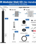 20ft Modular Stair Kit components with adjustable parts for No Sweat Stainless Steel Cable Railing Kit For Stairs 16 To 20 Feet Modular Surface Mount 36 Inch Tall Pre Strung Wire System Easy DIY Install Deck And Balcony Makeover.