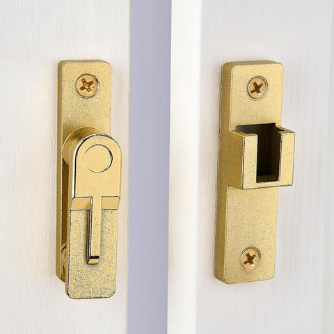 180 Degree Flip Barn Door Lock In Gold Heavy Duty Gate Latch With Flip Safety Bolt for Sliding Doors, easy install snap on design