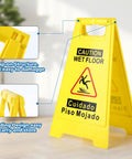 2 Pack Caution Wet Floor Sign Bright Yellow 17.5 Inch Height Double Sided Foldable A Frame With English And Spanish Caution Wet Floor Messages
