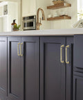 Kitchen cabinets with 10 Pack Brushed Nickel Cabinet Pulls 3 Inch Vintage Cylindrical Drawer Handles installed, modern hardware