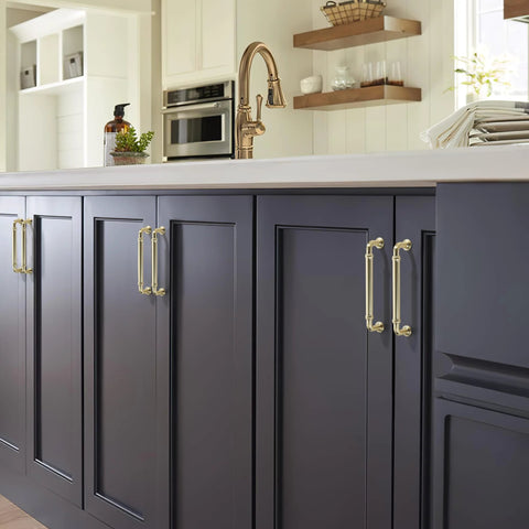 Kitchen cabinets with 10 Pack Brushed Nickel Cabinet Pulls 3 Inch Vintage Cylindrical Drawer Handles installed, modern hardware