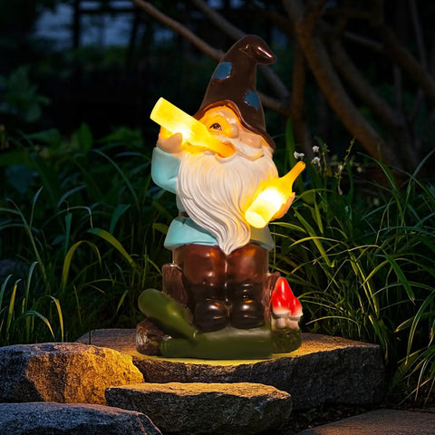 Charming Gnome Garden Decor Statue With Solar Light Lantern For Outdoor Yard Patio Lawn Balcony Porch Weatherproof Resin Figurine