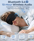 Man lying on bed wearing Bluetooth Sleep Mask With White Noise And Wireless Sleep Headphones for Travel Naps and Office Hustle.