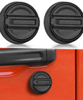 Strong Magnet Keyhole Covers For Jeep Wrangler JL 2018-2026 And Gladiator JT Front Doors installed on red vehicle
