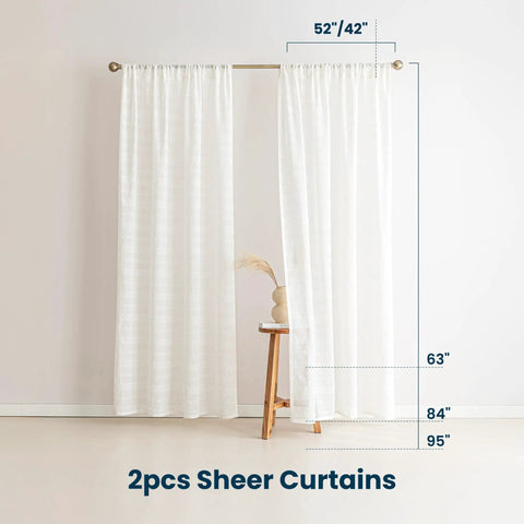 Cozy Farmhouse Polyester Linen Blend Sheer Curtains 84 Inch Long, Light Filtering Two Panels For Living Room And Bedroom, Beige