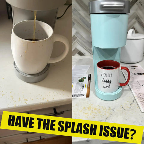 Comparison of coffee maker with splash mess and clean countertop using Silicone Anti Splash Nozzle Spout Guard for Mini Coffee Maker gray.