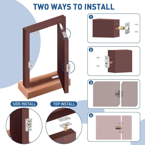 Two installation methods for Heavy Duty Pivot Hinge For Secret Doors And Hidden Bookcase Doors, 304 stainless steel set.