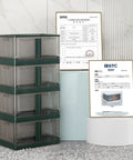 Kickass 19 Gallon Heavy Duty Foldable Storage Bin With Snap On Front Opening And Secure Lid Stackable Plastic Organizer Box Dope Green setup in modern space.