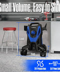 Badass 4800 PSI Electric Pressure Washer with 4 Quick Connect Nozzles and Foam Cannon to Kick Some Dirt from Cars and Driveways while Crushing Grime on Patios Featuring Multi Purpose Outdoor Cleaning Made Super Simple in blue color with dimensions displayed.