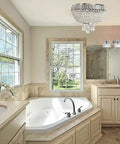 Bathroom with Two-Light Round Crystal Flush Mount Ceiling Light In Antique Brass Finish, 12-Inch Diameter, 9-Inch Height
