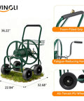 4 Wheel Garden Hose Reel Cart With Storage Basket Portable Hose Cart For Lawn Garden Backyard And Farm shown on grass