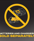 Image showing "batteries and chargers sold separately" message with crossed-out battery and charger graphic.