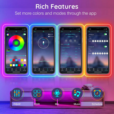 App interface for 20 Foot Neon Rope Lights With App Control And Remote RGB Music Sync Flexible LED Neon Lights