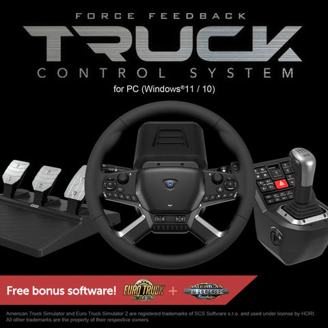 Truck Driving Simulator Control System For Windows 11 And 10 with force feedback wheel, shifter, and pedals for PC.