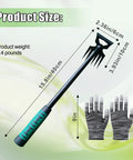 Two Pack Weed Puller Tool With Six Teeth Manganese Steel Garden Hand Weeder Durable Root Uprooting Tool For Lawn And Garden Easy Dig And Pull No Sweat Includes Rubber Gloves, 15.8in tool with 9in gloves