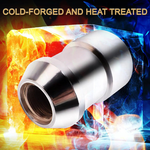 Slick Chrome Wheel Lock Nut Kit featuring M12x1.5 threads, showcasing a cold-forged chrome finish and heat treatment.