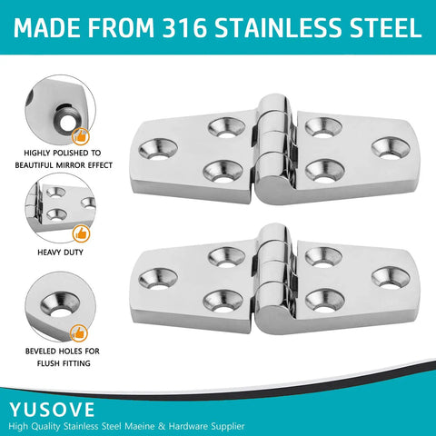 Marine Grade Stainless Steel Hinges Built Tough Heavy Duty Boat Strap Hinge 316 with holes for flush mounting.