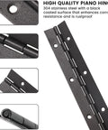Rock Solid 18 Inch Black Piano Hinges 4 Pack 304 Stainless Steel Heavy Continuous Hardware For Folding Cabinets And Rust Proof Outdoor Projects Totally Built Different close-up view of hinge joints and mounting holes.