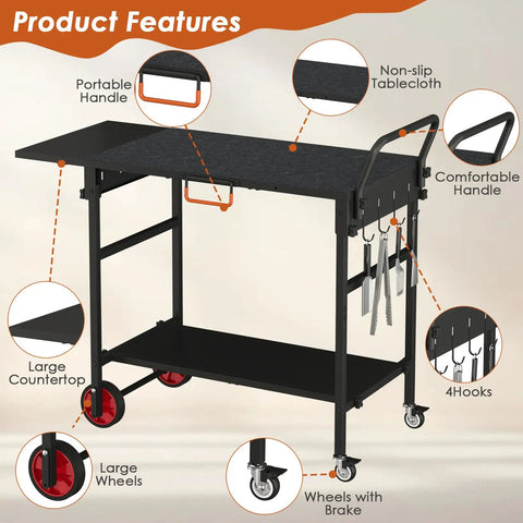Foldable Grill Cart With Oversized Wheels For 17 To 22 Inch Grills, Ultimate Portable Outdoor BBQ Prep Table For Camping, Tailgating, And Backyard