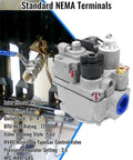 Gas Valve 720000 BTU H High Flow Furnace Valve Replacement with NEMA terminals, metallic parts, and pressure regulator.