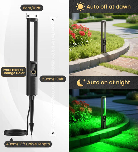 5W RGB Low Voltage Path Lights For Outdoor Landscape Lighting 12 To 24 Volt With Auto On Off Waterproof Design shown in garden