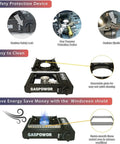 Dual Fuel Camping Stove With Wind Blocker 10000 BTU Portable Propane Or Butane Stove Auto Ignition Includes Adapter Hose