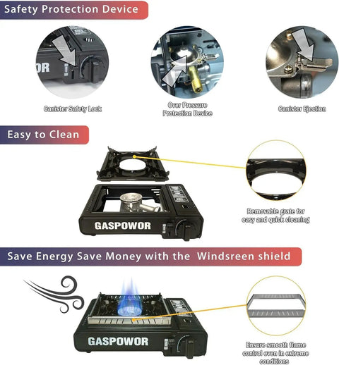 Dual Fuel Camping Stove With Wind Blocker 10000 BTU Portable Propane Or Butane Stove Auto Ignition Includes Adapter Hose