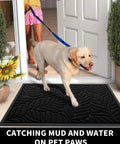 Golden retriever stepping on All Season Front Door Mat Outdoor Indoor 29.5x17 Waterproof Doormat Non Slip Entrance Rug For Garage Patio Entryway Black Durable And Easy To Clean Everyday