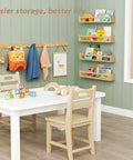 Natural Wood Wall Coat Rack Set Of 4 Wall Mount Hooks For Towels Hats Keys And Shoes And Vertical Coat Hanger in kids room