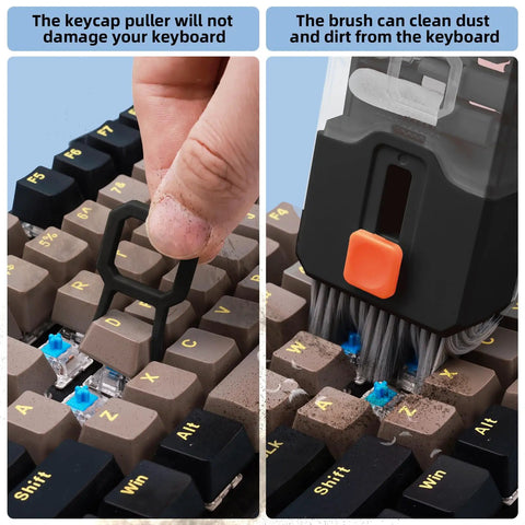 All In One Keyboard Cleaner And Laptop Cleaning Kit with keycap puller and brush used on gaming keyboard
