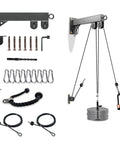 Wall Mount Lat Pulldown System With Pulldown Bar, Tricep Rope, Resistance Bands, Loading Pin And Cable Pulleys with accessories