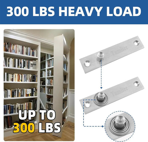 Heavy Duty Pivot Hinge For Secret Doors And Hidden Bookcase Doors, 304 Stainless Steel Hidden Door Hinge Set with 300 Lb Capacity
