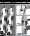 Heavy Duty Side Mount Locking Drawer Slides With Full Extension, 1 Pair, Smooth Ball Bearing Action For RV Cabinets, Trucks, And Industrial Drawers, No Hassle Install And Unobstructed Access To Back Items., 76mm wide steel slides