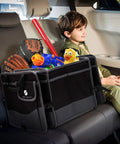 Trunk Organizer With Cooler For Cars, Collapsible Trunk Storage Container with toys inside on a car seat