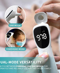 Dual Mode Infrared Thermometer No Contact Forehead And Ear For Adults Kids And Babies With Fever Alarm 1 Second Reading 32 Memory Recall Easy Switch Anytime white handheld digital display ear and forehead modes