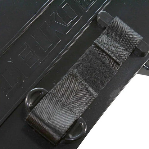 Close-up of Zunder Drywall Banjo Taping Tool With Belt Holster Hands Free Carry Option, showing durable black strap attachment.