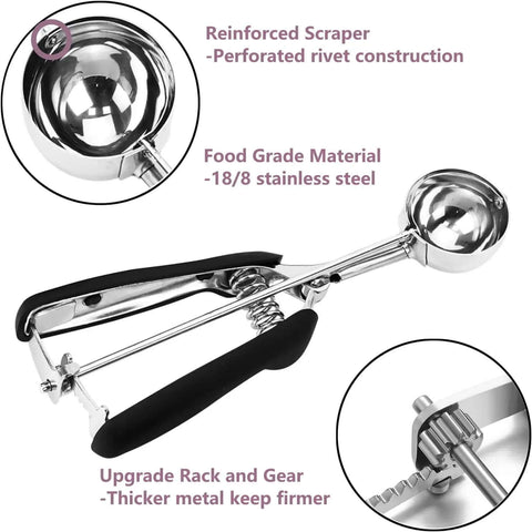 Go To 2 Tbsp Cookie Scoop Ice Cream Scooper With Trigger Release 18 8 Stainless Steel Dough Scoop featuring non-slip grip and details